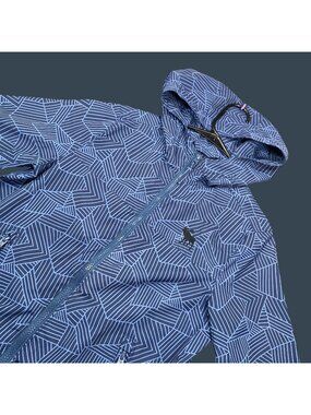 Abercrombie Kids L Blue Geometric Hooded Windbraker Jacket Full Zip Pockets